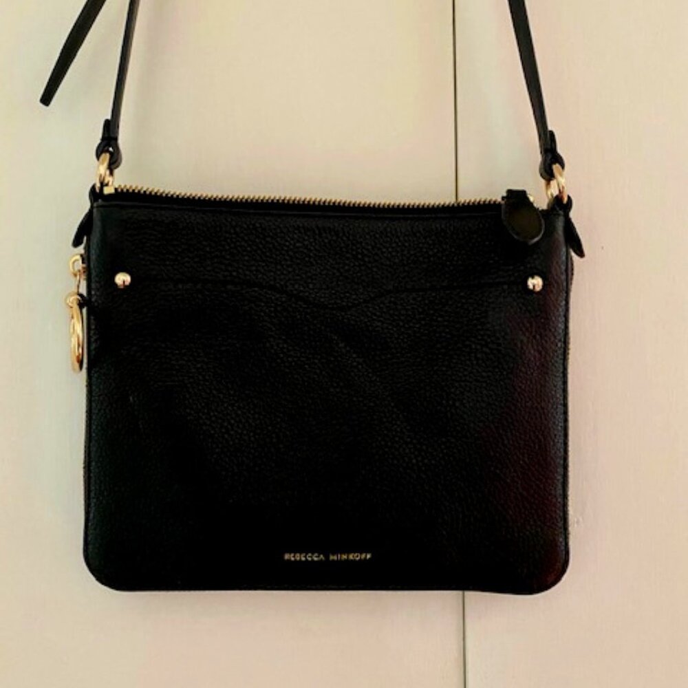 Rebecca Minkoff Black Leather Crossbody Bag Handbag Purse Gold Hardware Zippers